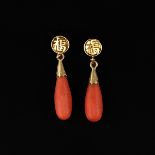 A Pair of Red Coral Earrings