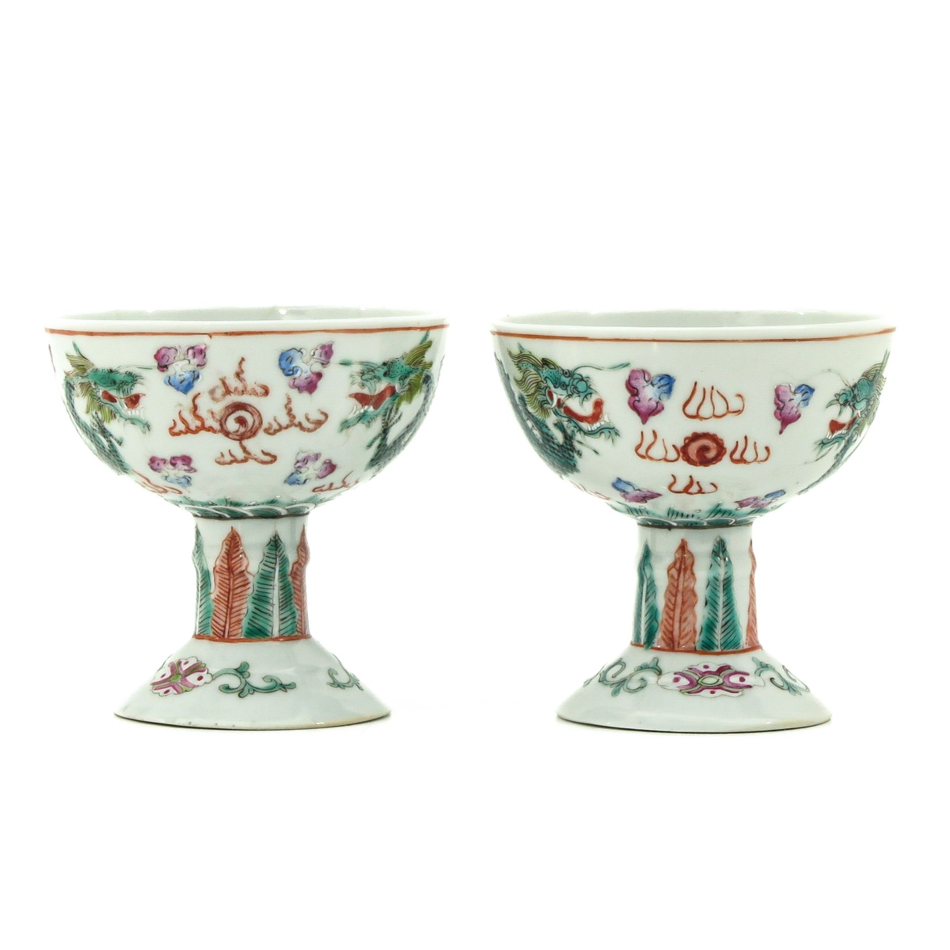 A Pair of Famille Rose Stemmed Cups