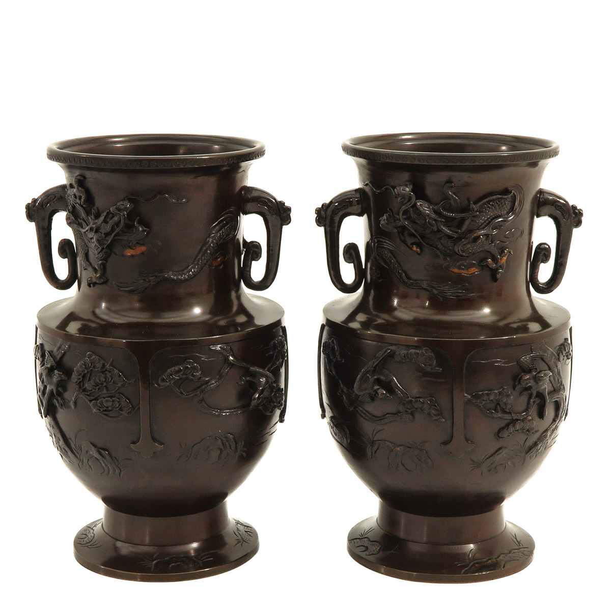 A Pair of Japanese Bronze Vases