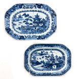 A Lot of 2 Blue and White Trays