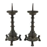 A Pair of Bronze Neo Gothis Candlesticks