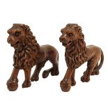 A Pair of Carved Wood Lions