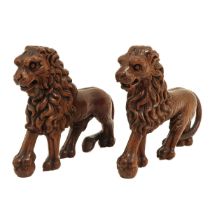 A Pair of Carved Wood Lions