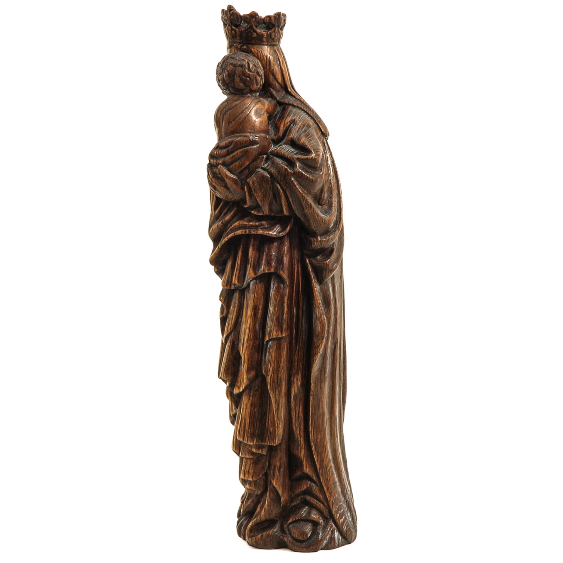 A Wood Sculpture of Madonna with Child - Image 2 of 8