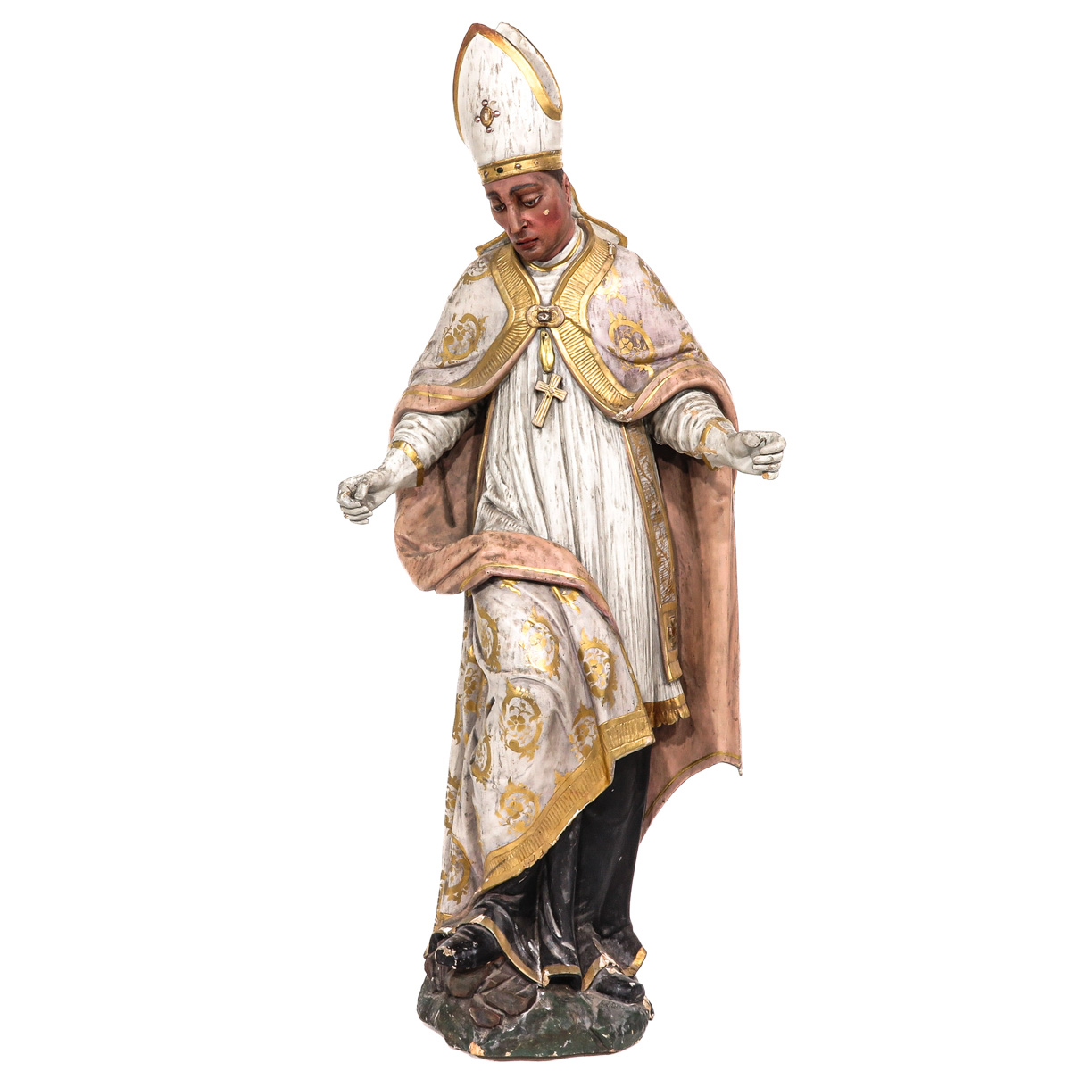 A Religious Wood Sculpture of a Pope