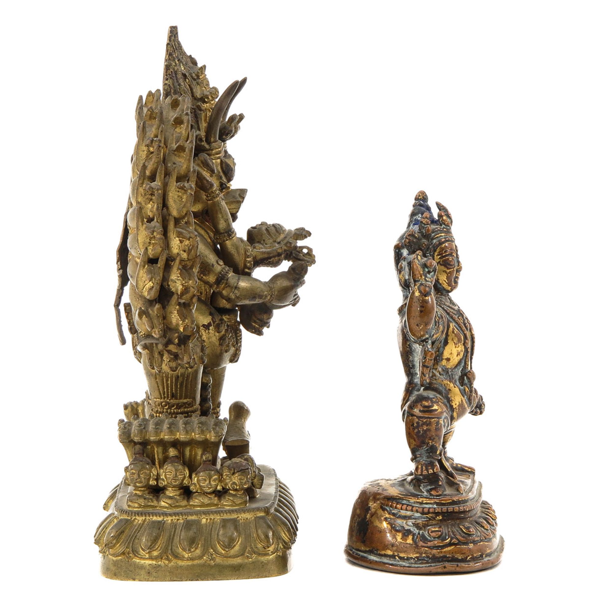 A Lot of 2 Tibetan Gilt Bronze Sculptures - Bild 4 aus 10