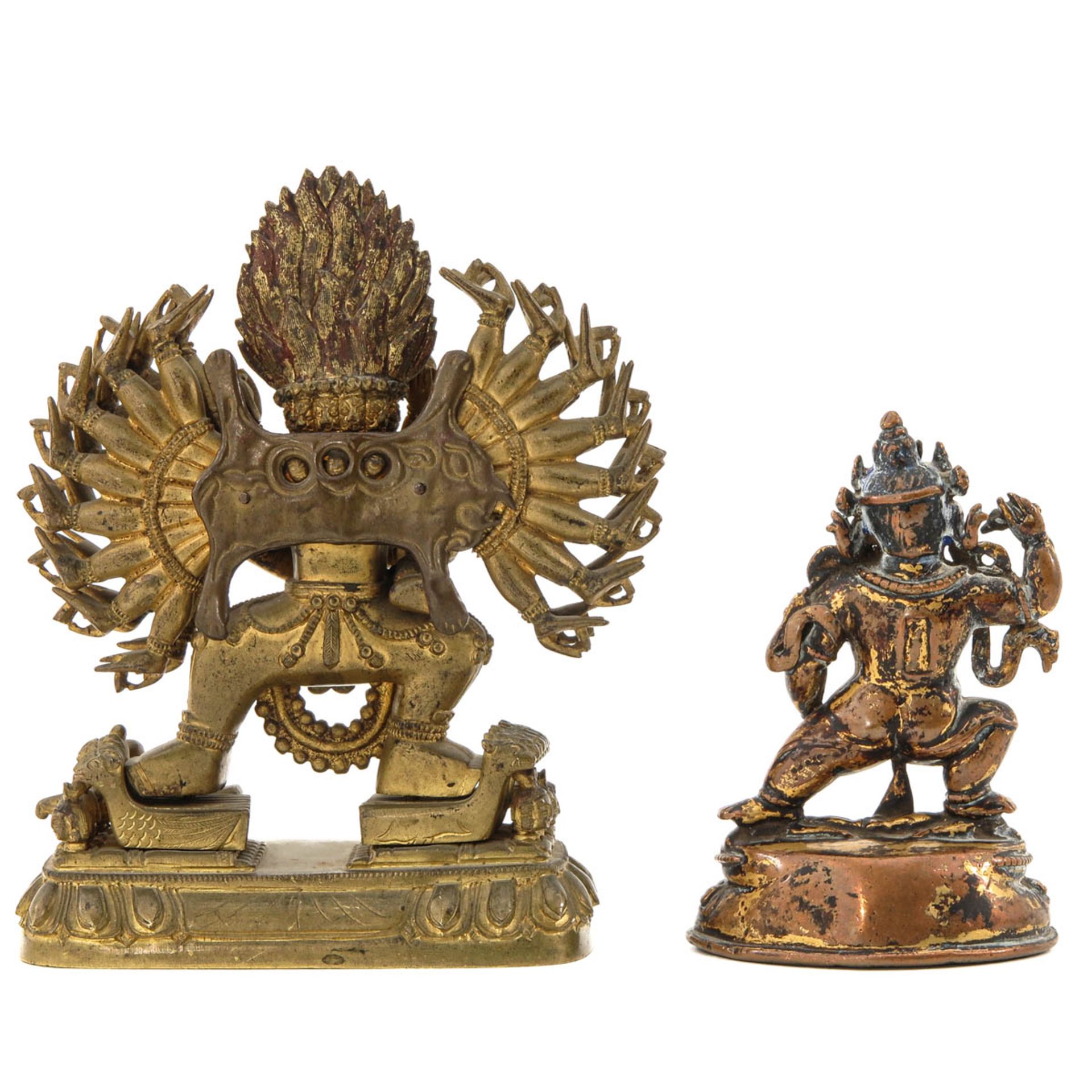 A Lot of 2 Tibetan Gilt Bronze Sculptures - Bild 3 aus 10