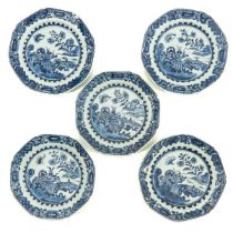 A Series of 5 Blue and White Plates