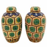 A Pair of Polychrome Decor Jars with Covers