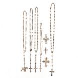 A Collection of 5 Silver Rosaries