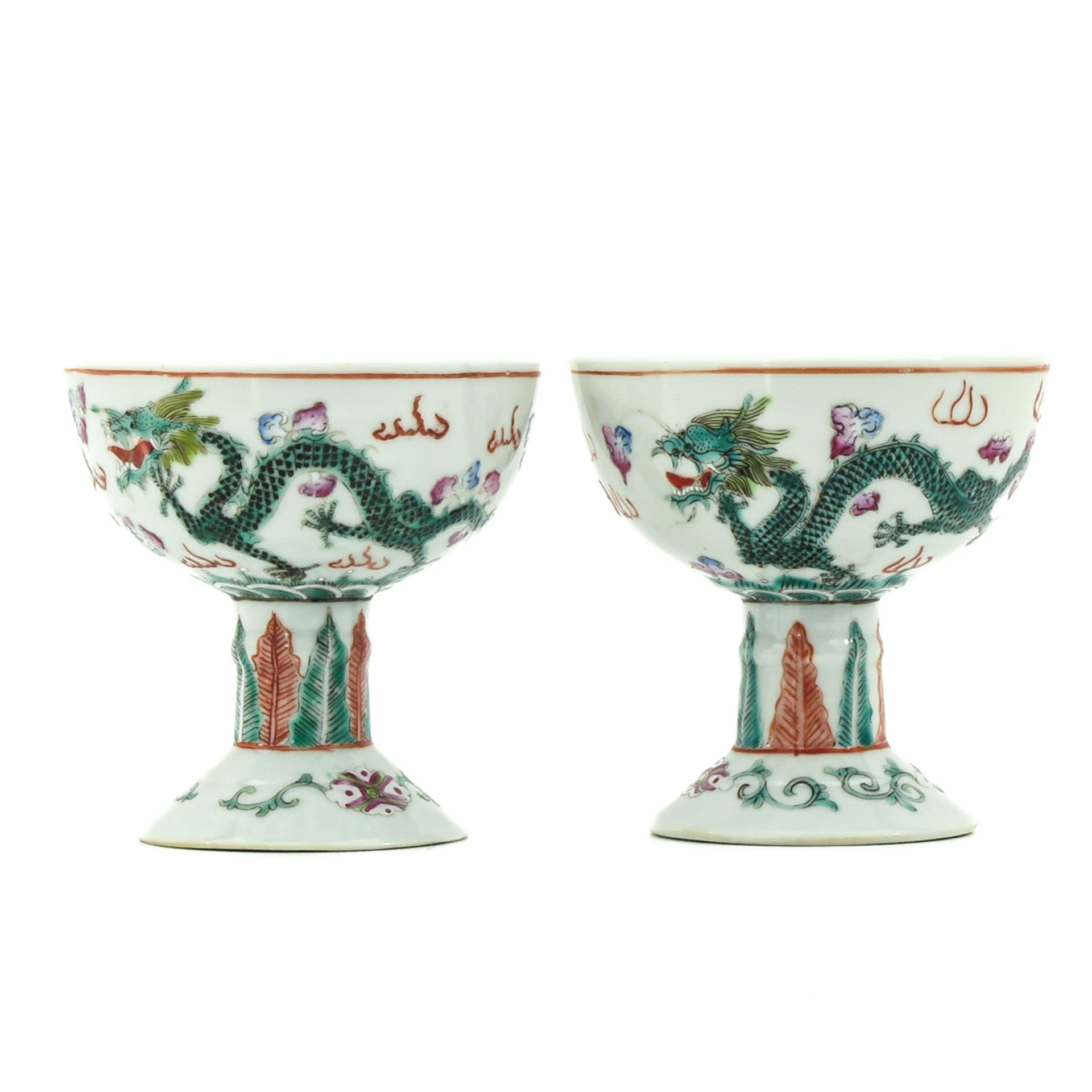 A Pair of Famille Rose Stemmed Cups - Image 2 of 9