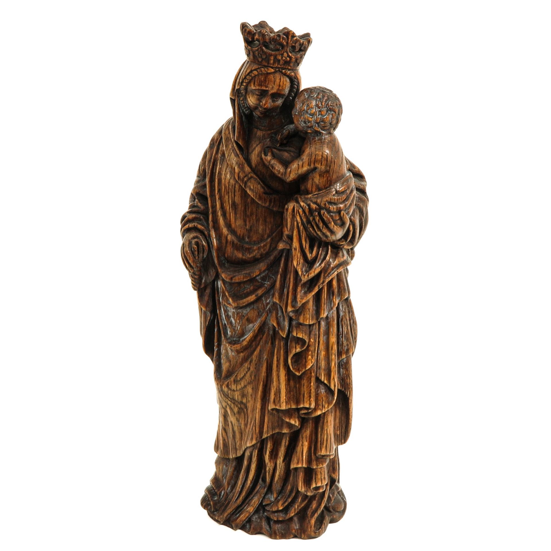A Wood Sculpture of Madonna with Child
