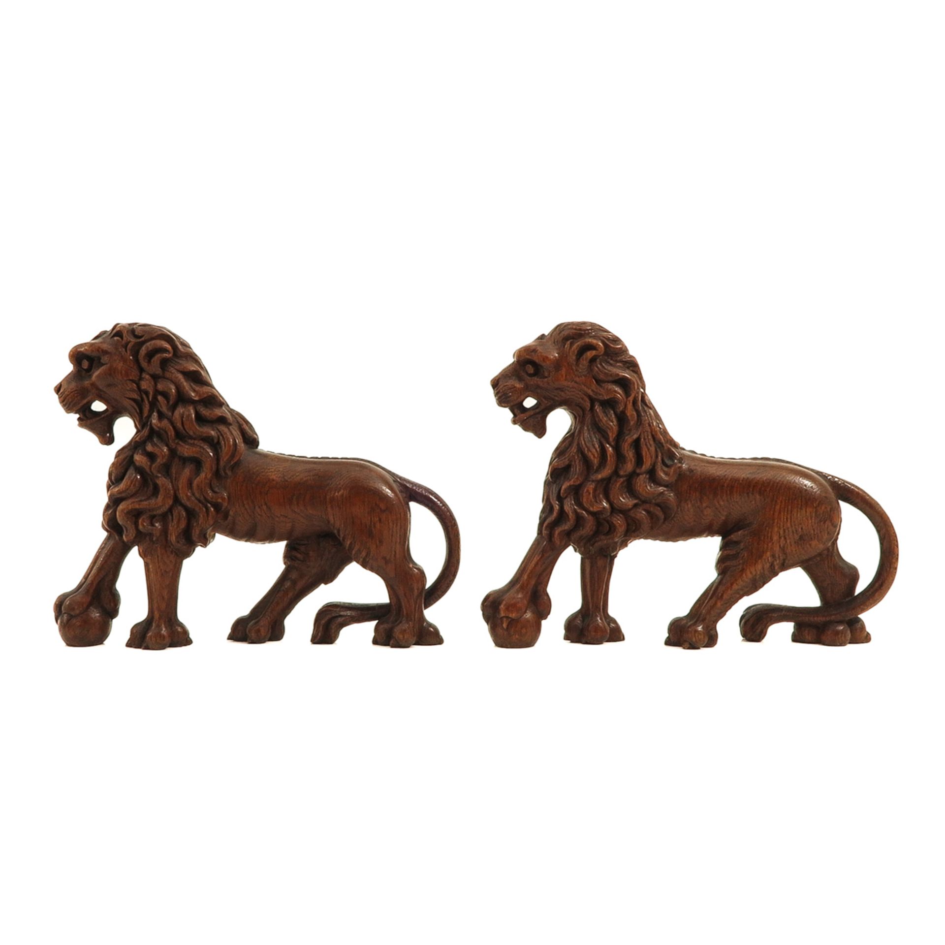 A Pair of Carved Wood Lions - Bild 2 aus 8