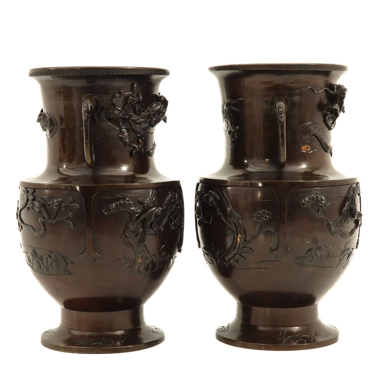 A Pair of Japanese Bronze Vases - Image 4 of 10