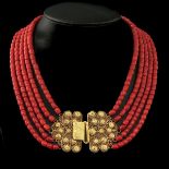 A Deep Red 5 Strand Red Coral Necklace