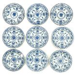 A Series of 9 Blue and White Plates