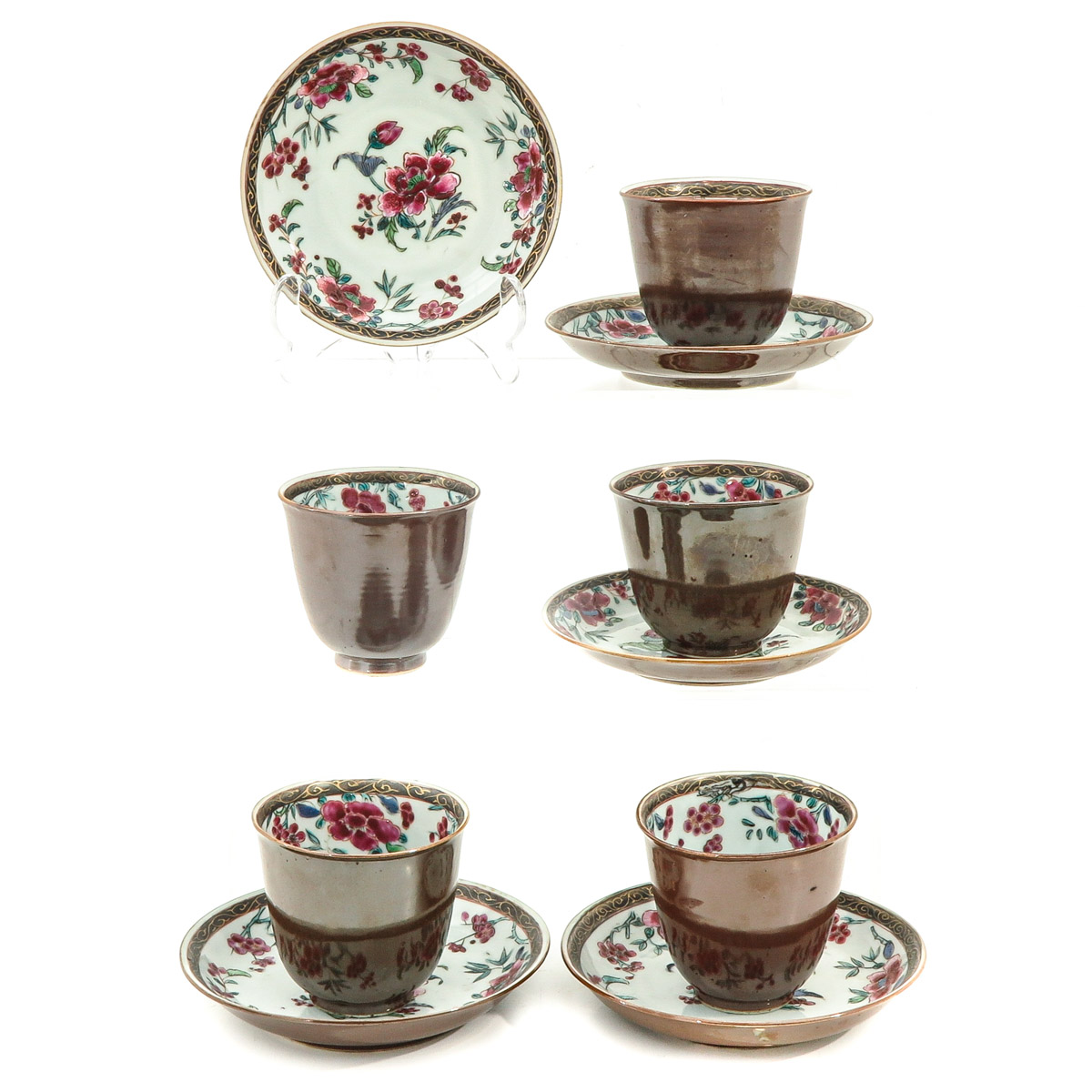 A Series of 5 Batavianware Cups and Saucers