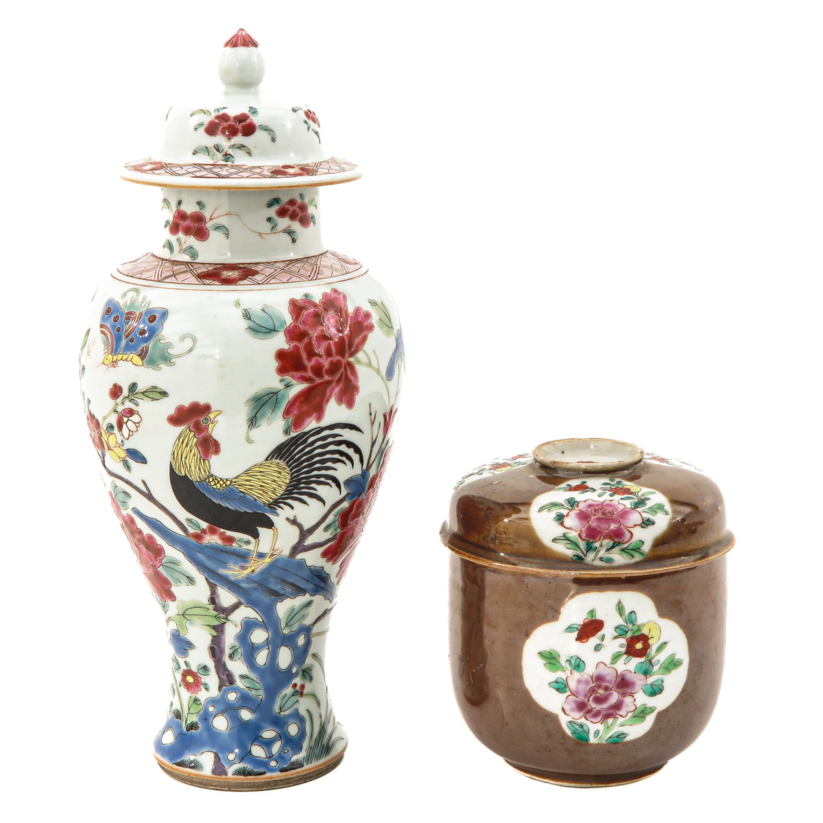 A Pot with Cover and Garniture Vase