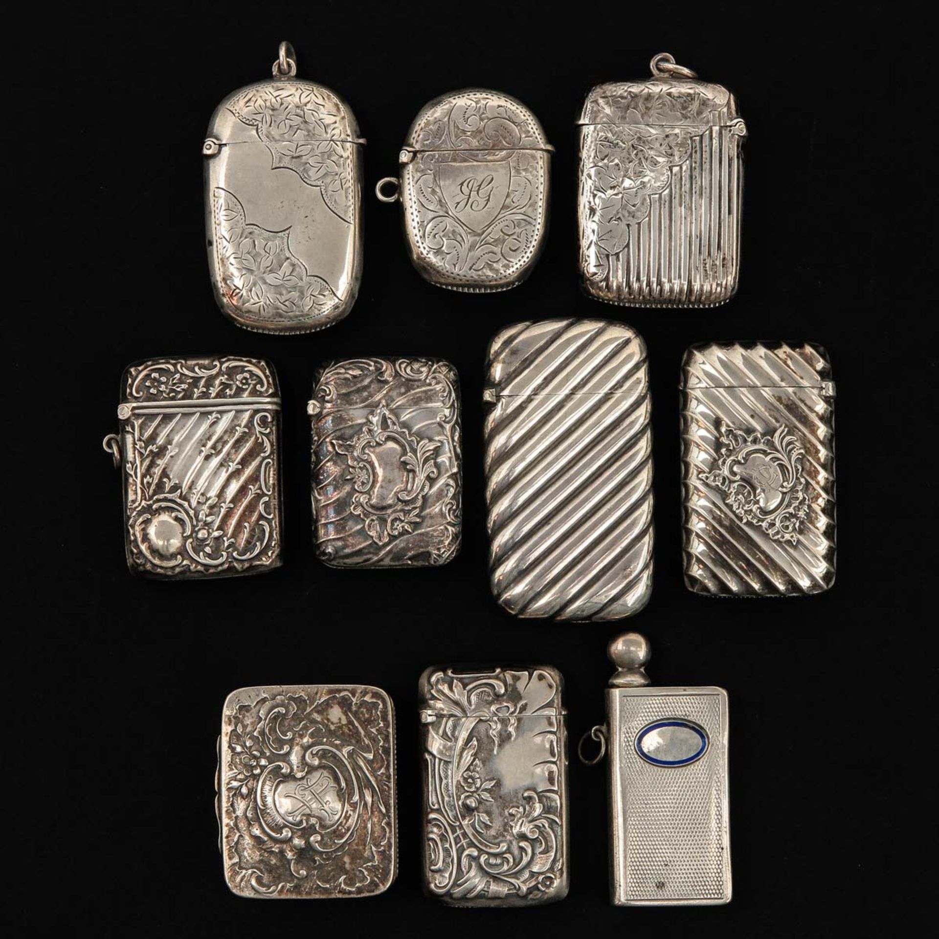 A Collection of 10 Silver Vesta Cases