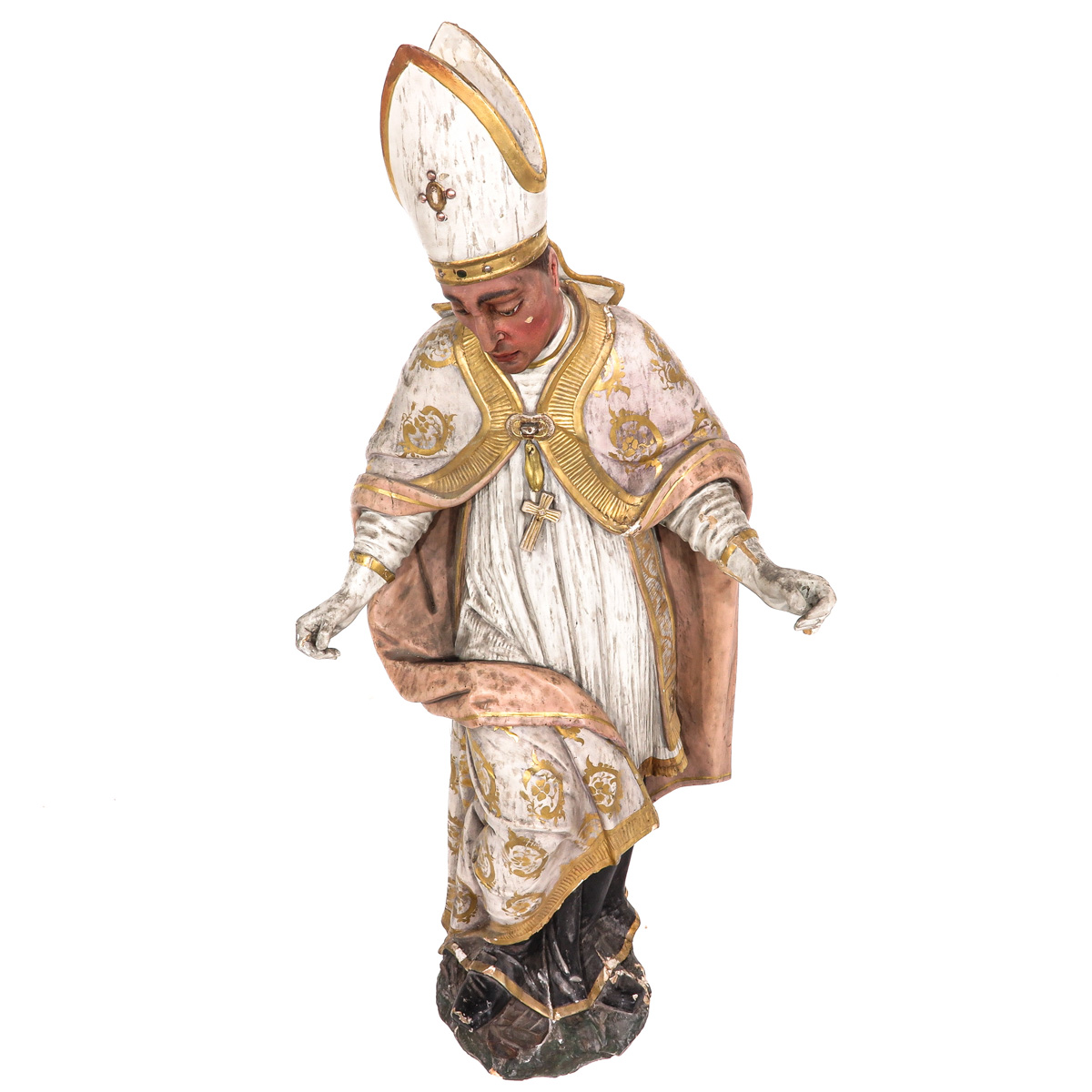 A Religious Wood Sculpture of a Pope - Image 5 of 10