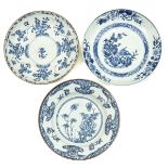 A Collection of 3 Blue and White Plates