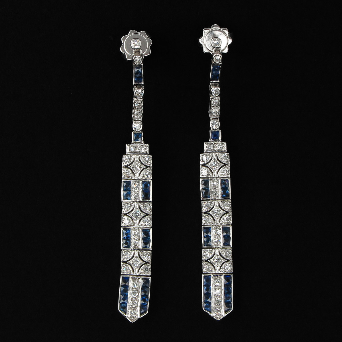 A Pair of Sapphire and Diamond Earrings