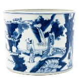 A Large Blue and White Brush Pot