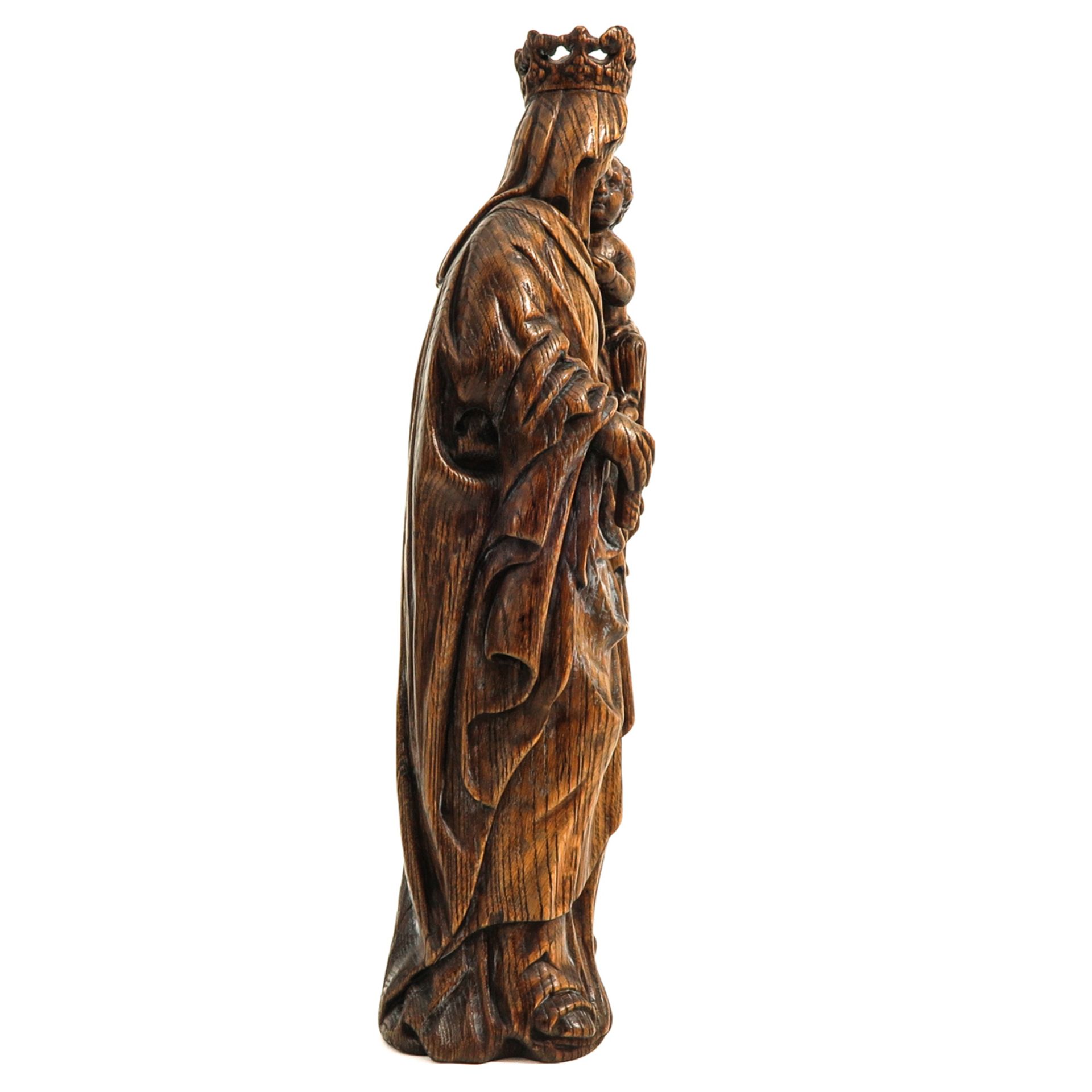 A Wood Sculpture of Madonna with Child - Image 4 of 8