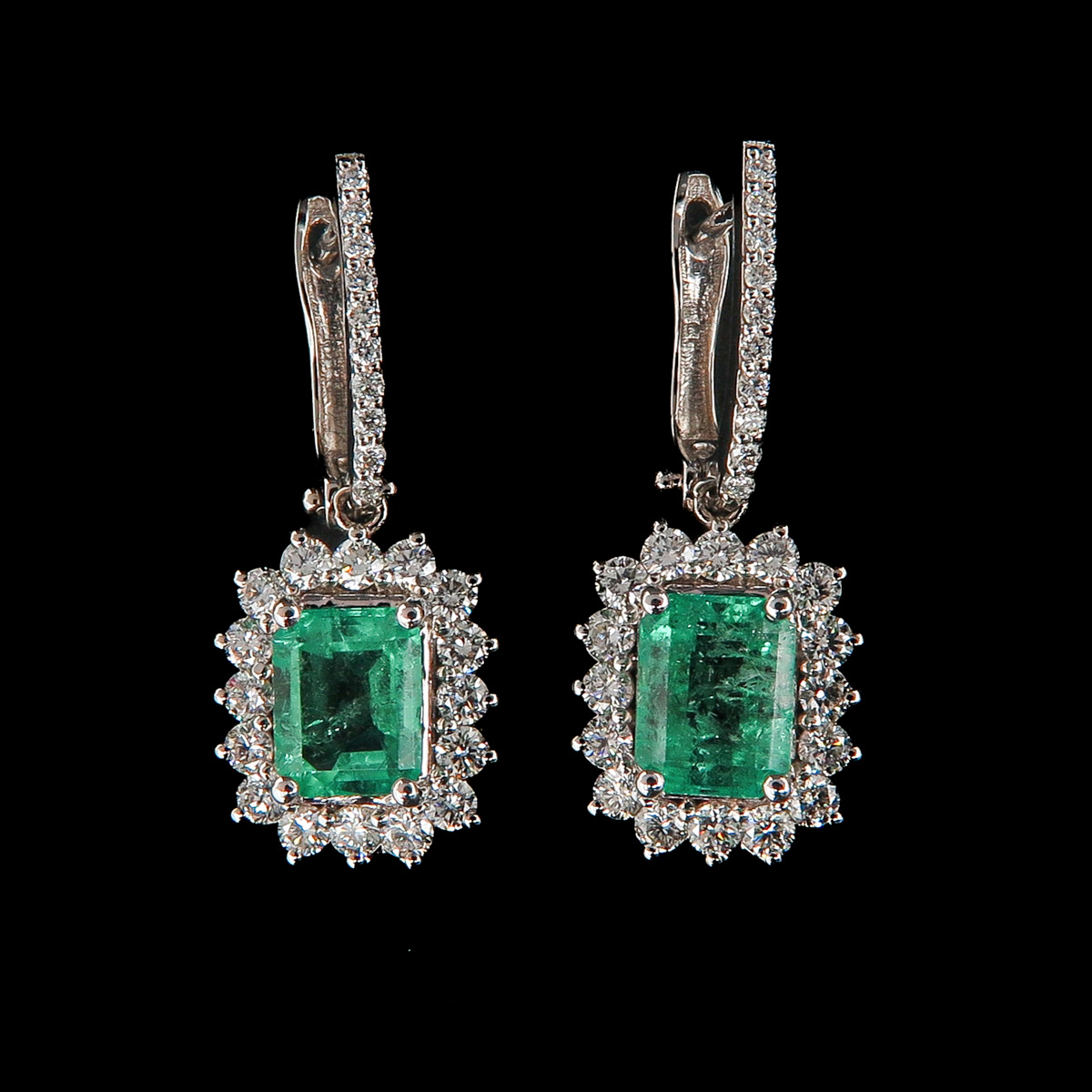 A Pair of Emerald and Diamond Earrings