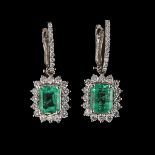 A Pair of Emerald and Diamond Earrings