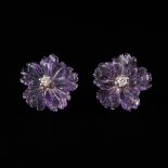 A Pair of Diamond and Amethyst Earrings