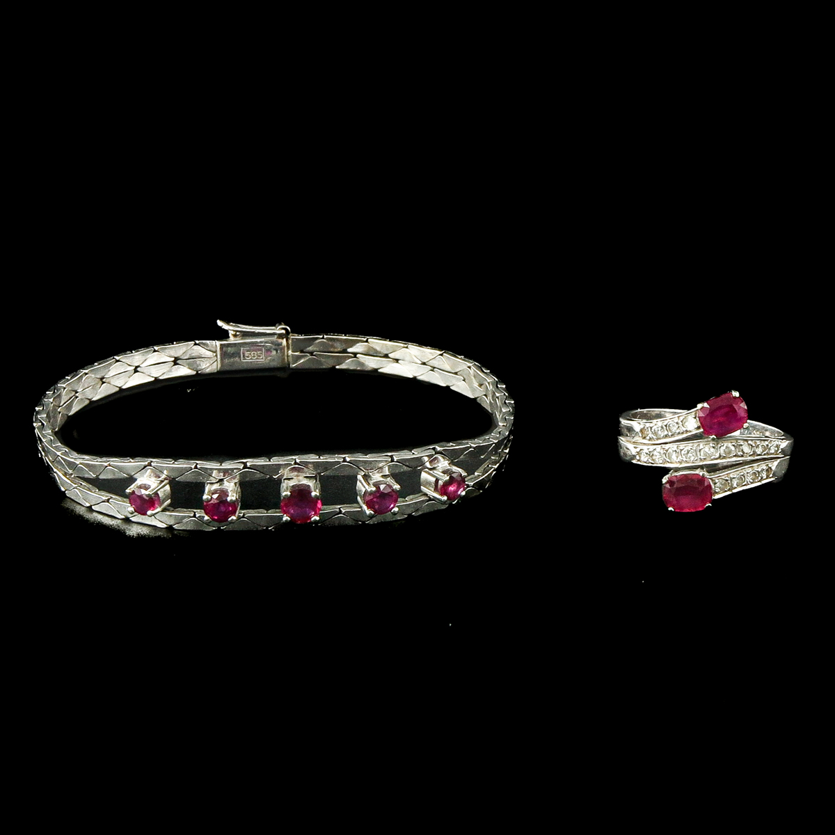 A Diamond and Ruby Ring and Bracelet