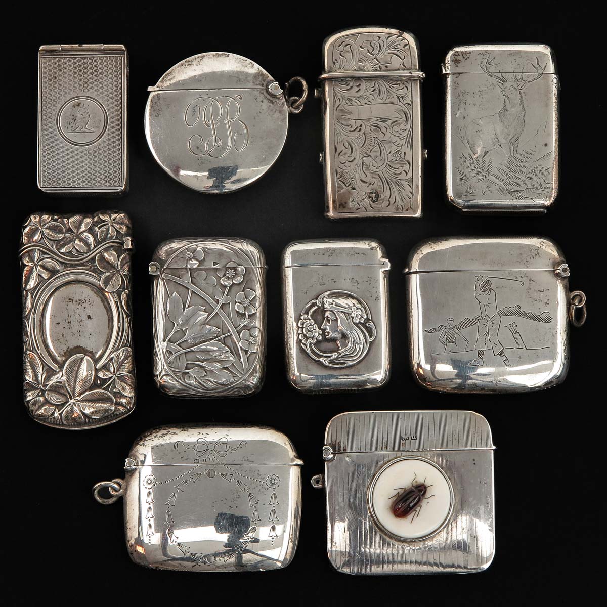 A Collection of 10 Silver Vesta Cases