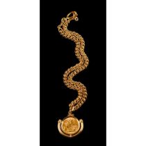 Chain with gold sovereign pendant