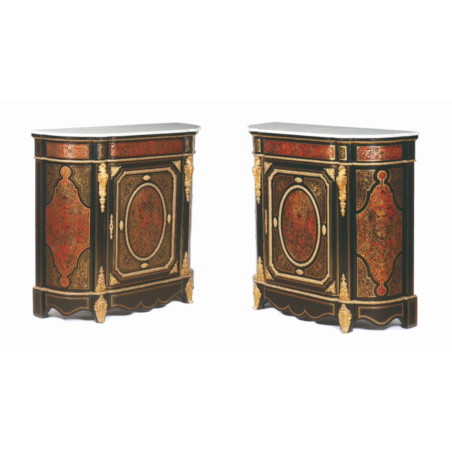 Pair of Napoleon III Boulle style low cabinets