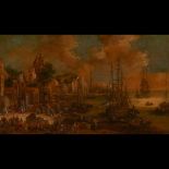 Peter II Casteels (act. 1650-1674) A view of a port with boats, buildings and figures