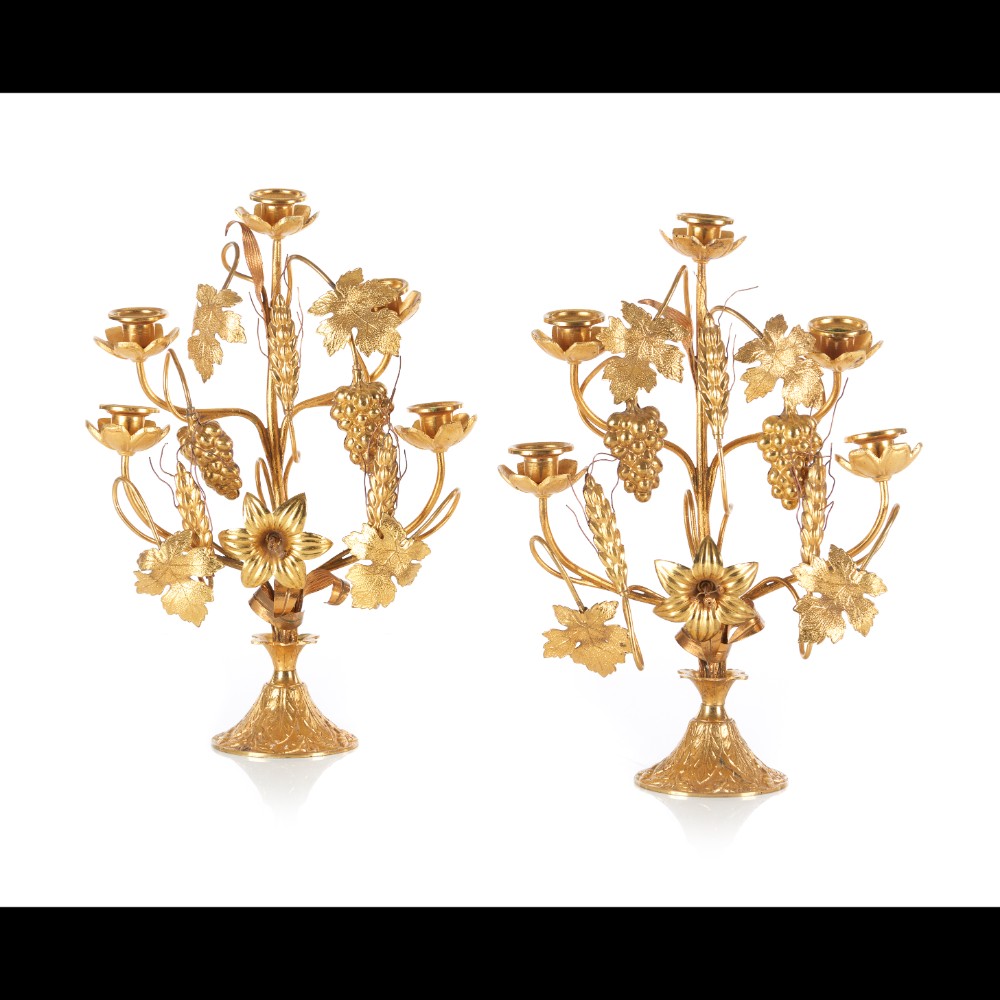 A pair of five branch Napoleon III candelabra