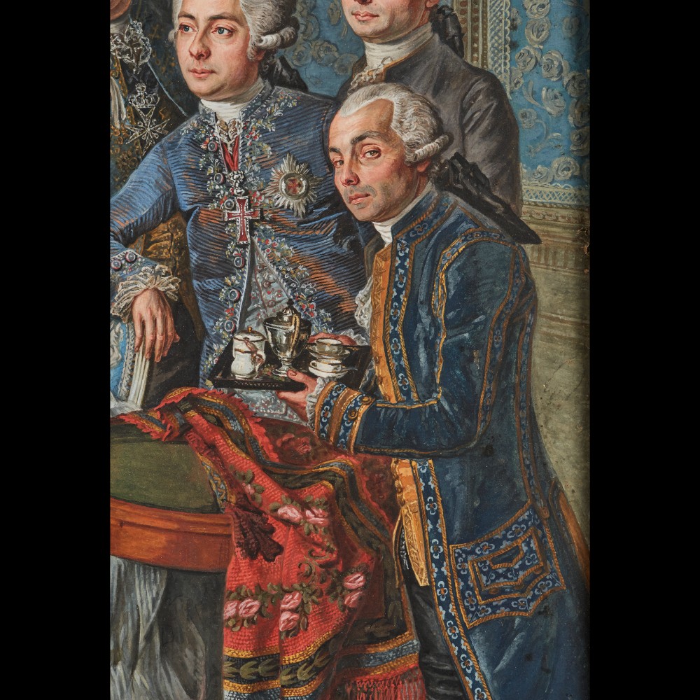 Nicolas Louis Albert Delerive Attrib. (1755-1818) Interior scene with the family group of the Marqui - Image 4 of 13