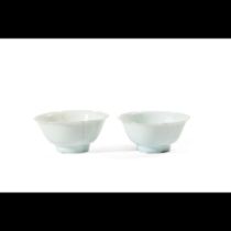 A pair of Qingbai foliate stem bowls