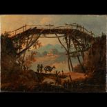 Jean Pillement Attrib. (1728-1808) Landscape with bridge and figures and Landscape with figure, catt