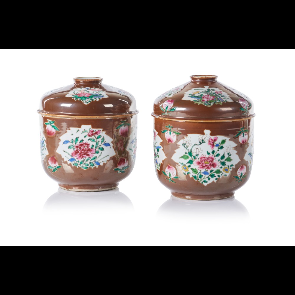  A pair of Famille Rose 'Batavian ware' boxes and covers