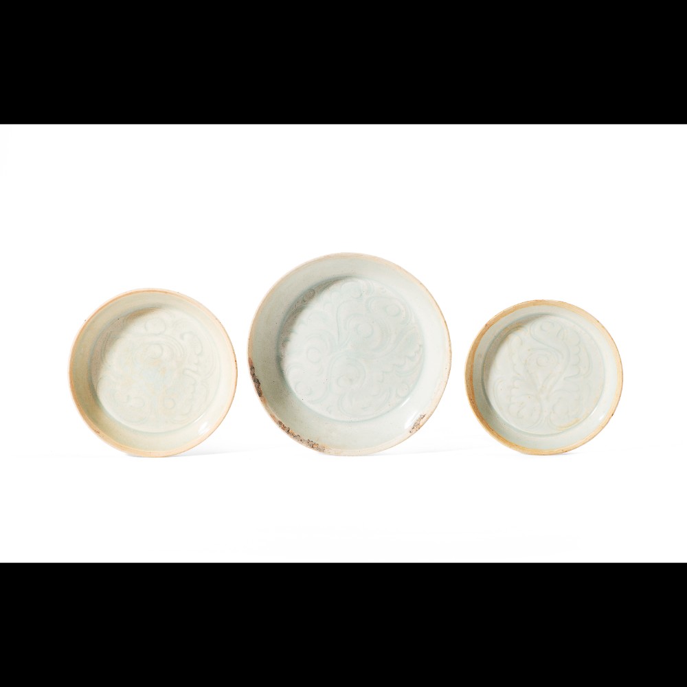  A set of three carved Qingbai brush washers