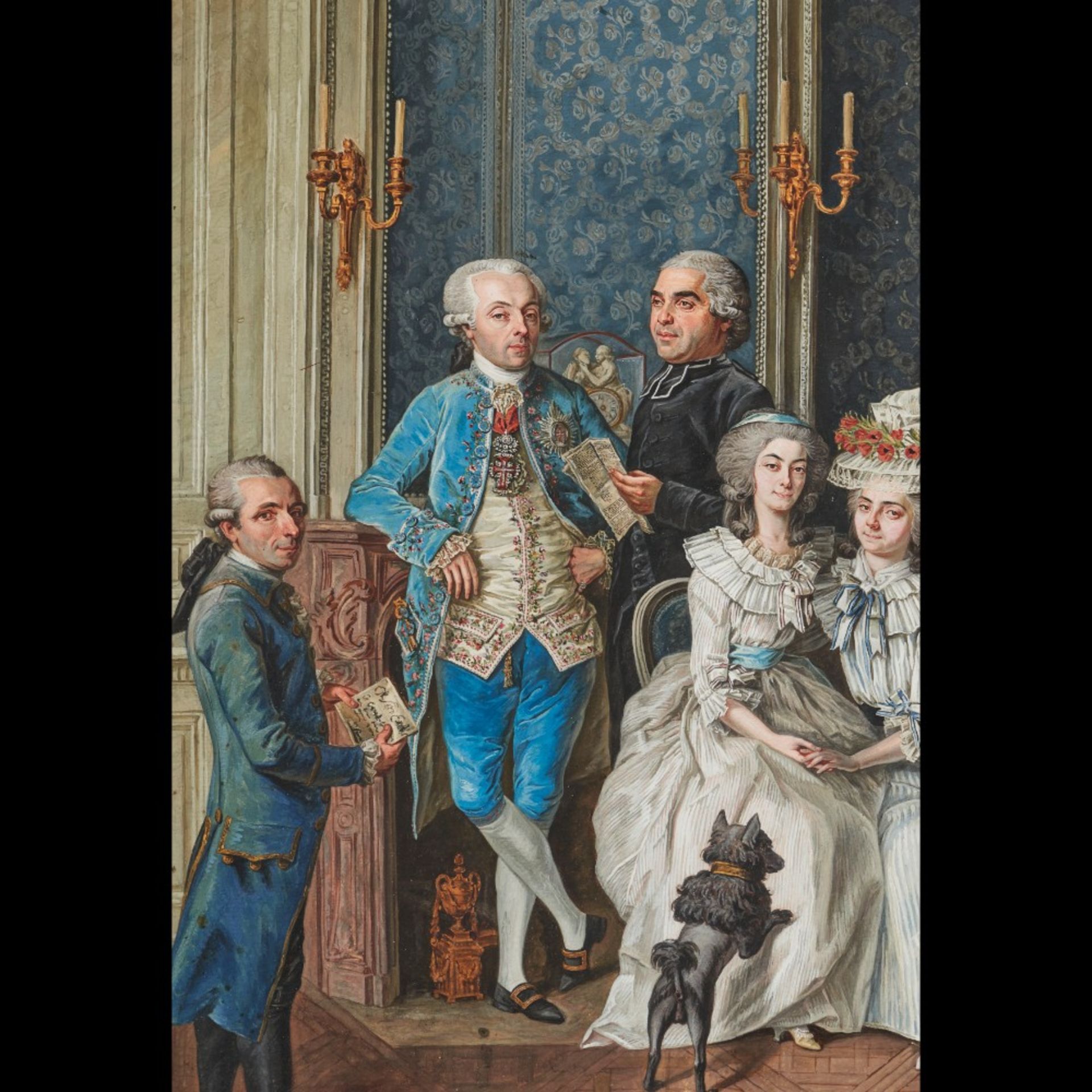 Nicolas Louis Albert Delerive Attrib. (1755-1818) Interior scene with the family group of the Marqui - Image 2 of 13