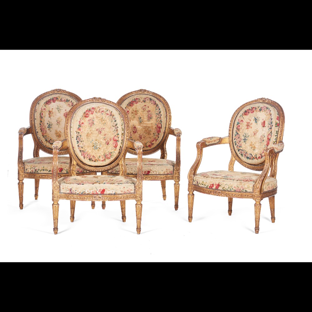  A set of four Louis XVI style fauteuils