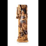  A carved wood fragment with candle holding angel