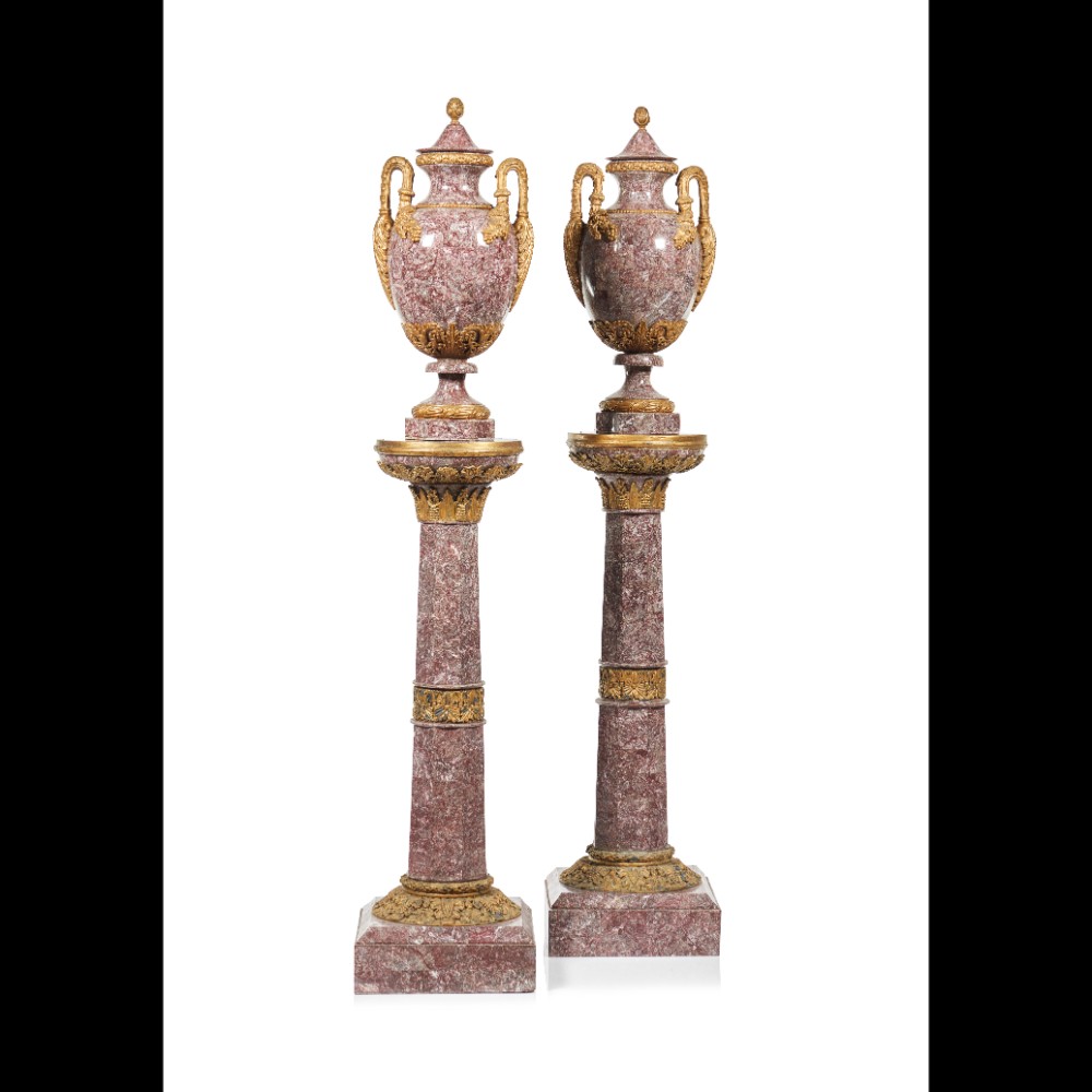  Pair of urns with Louis XV style columns