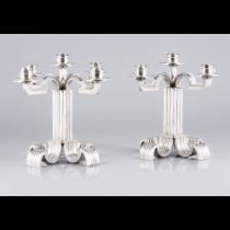 A pair of Art Deco five branch candelabra