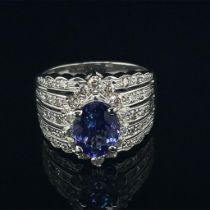 RING IN WHITE GOLD 9.47G WITH TANZANITE AND DIAMONDS - R20201B