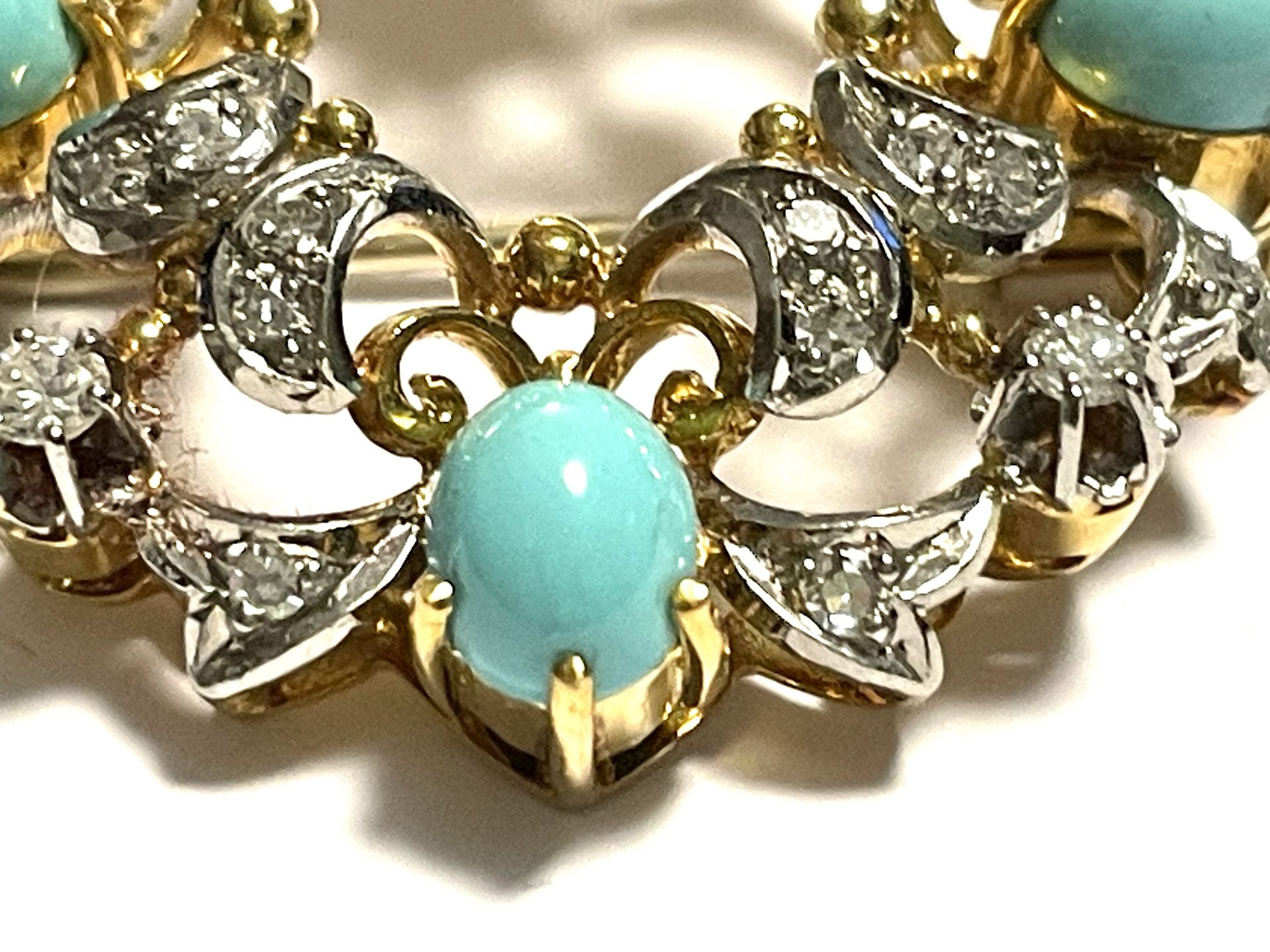 Brooch with turquoise and diamonds - Image 6 of 8