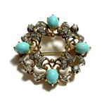 Brooch with turquoise and diamonds